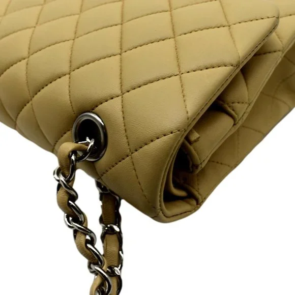 CHANEL  Classic Medium Double Flap Quilted Leather Shoulder Bag Beige - Picture 6 of 13